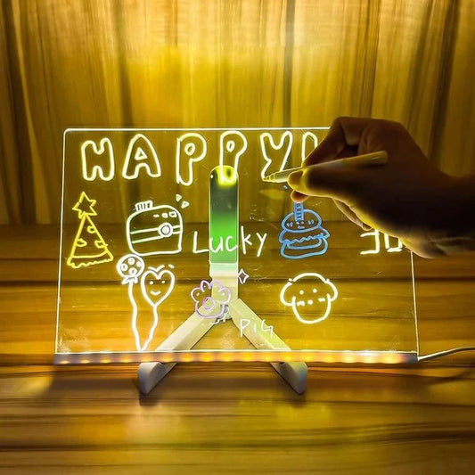 LED Acrylic Drawing Board for Kids & Adults โ Reusable Glow Writing Board with 7 Neon Pens