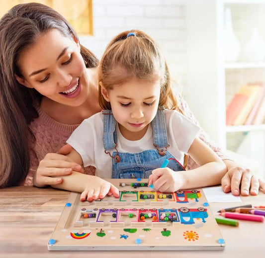 Montessori Wooden Magnetic Train Maze Toy – Color Matching & Counting Puzzle for Toddlers
