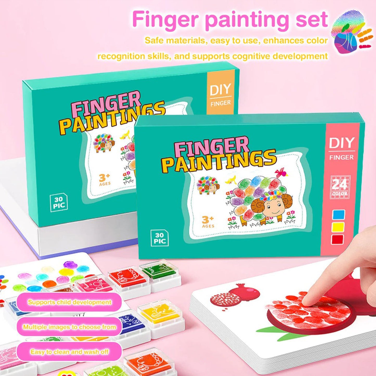 Washable Finger Paint Set for Kids – 12 Colors & 30 Sheets