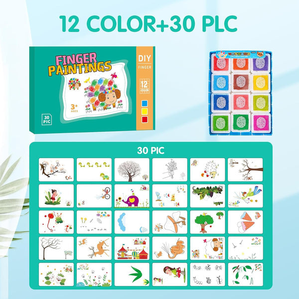 Washable Finger Paint Set for Kids – 12 Colors & 30 Sheets