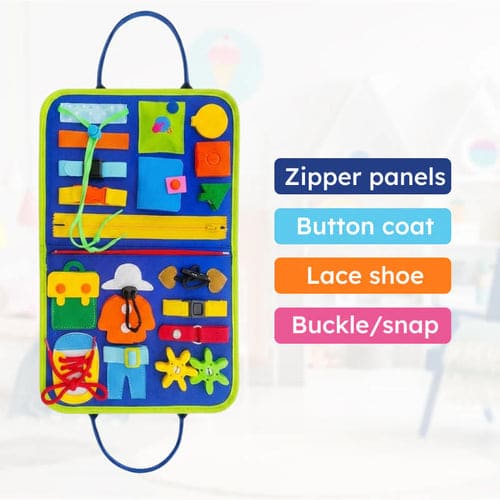 Toddler Busy Book – 8-Page Montessori Sensory Activity Book | 15 Life Skills Learning Toy