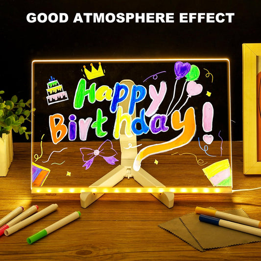 LED Acrylic Drawing Board for Kids & Adults – Reusable Glow Writing Board with 7 Neon Pens