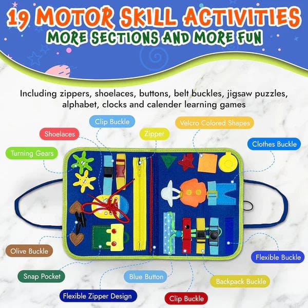 Toddler Busy Book – 8-Page Montessori Sensory Activity Book | 15 Life Skills Learning Toy