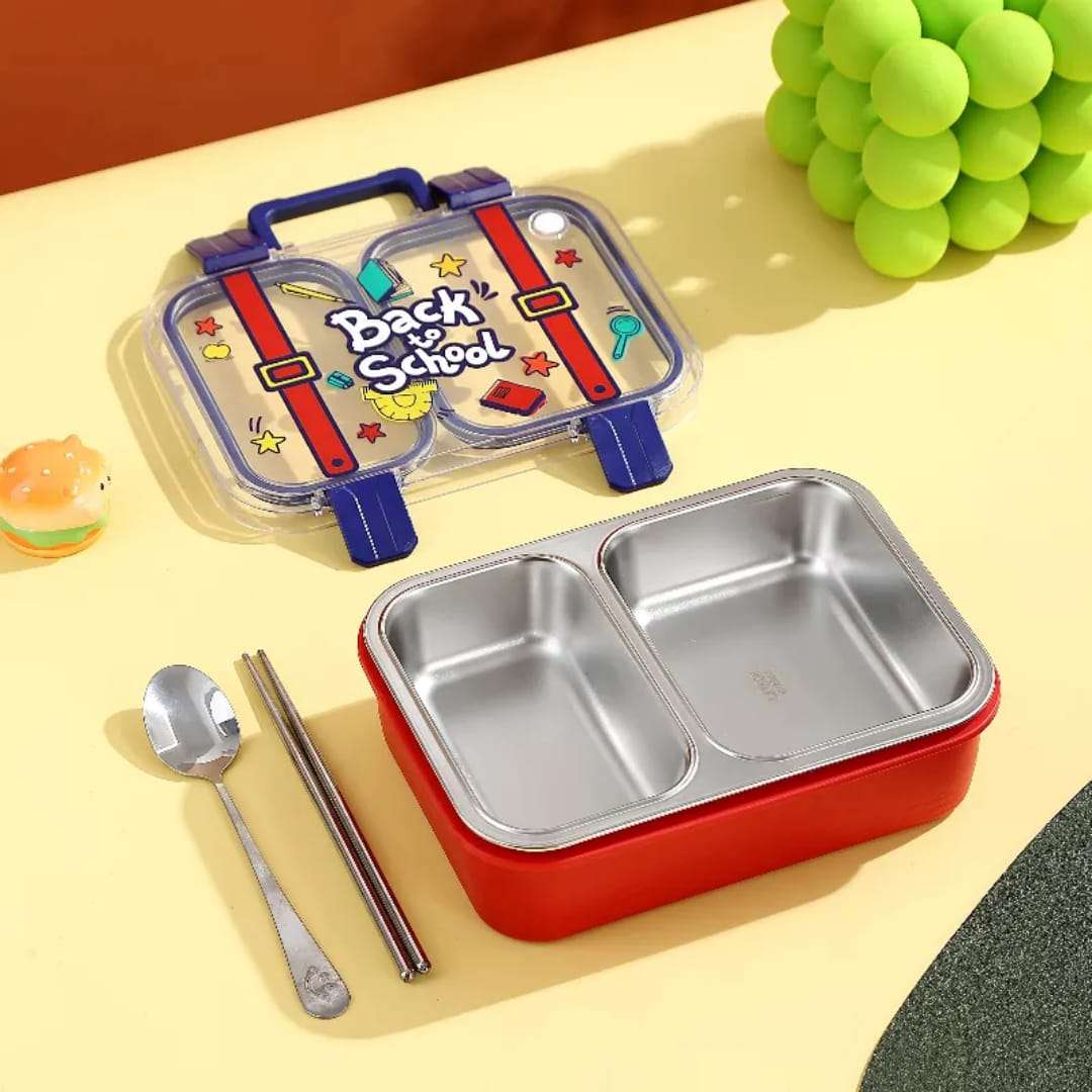 Back to School Stainless Steel Lunch Box with Spoon & Chopsticks