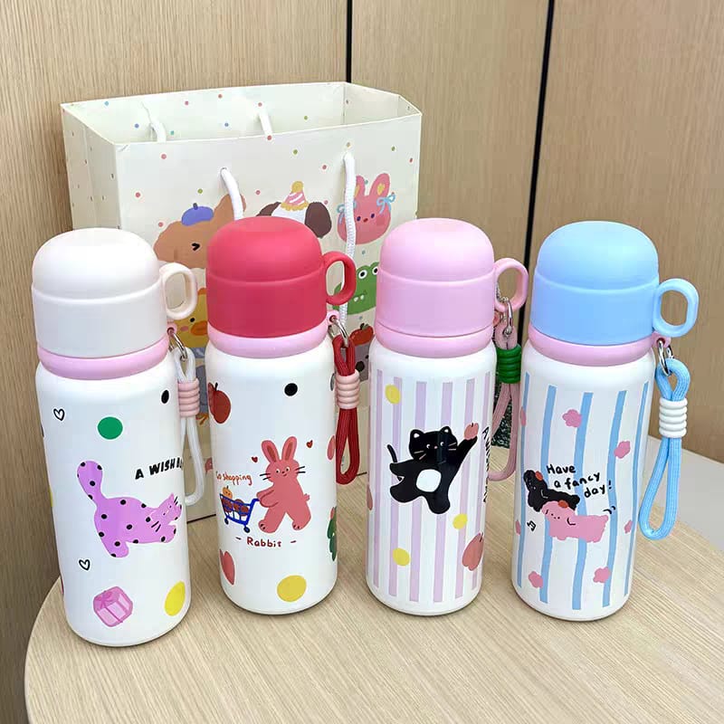 Rabbit-Themed 550ml 316 Steel Water Bottle with Cup Elegant & Eco-Friendly