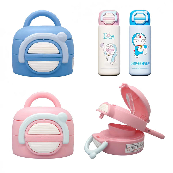Official Doraemon 480ml Water Bottle - 316 Stainless Steel, Leakproof Lock & Carry Handle | Pink