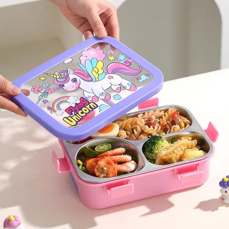 3-Compartment Lunch Box with Bowl – Leak-Proof | Unicorn, Astronaut & Space Themes