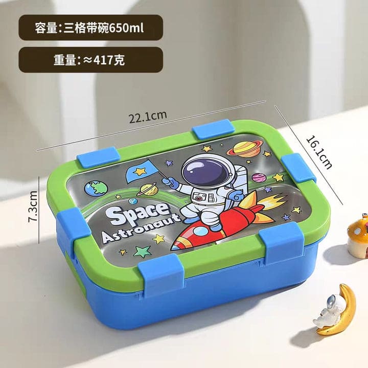 3-Compartment Lunch Box with Bowl – Leak-Proof | Unicorn, Astronaut & Space Themes