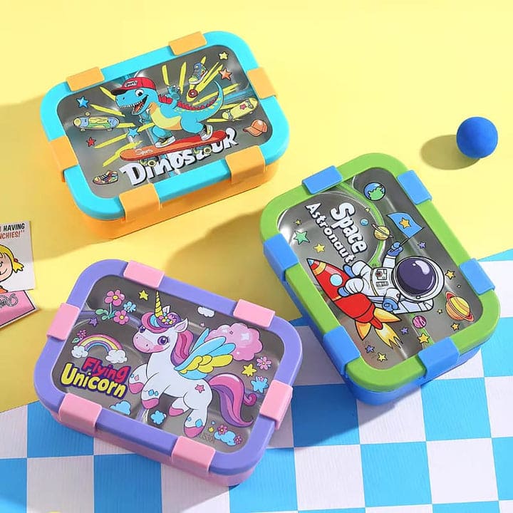 3-Compartment Lunch Box with Bowl – Leak-Proof | Unicorn, Astronaut & Space Themes