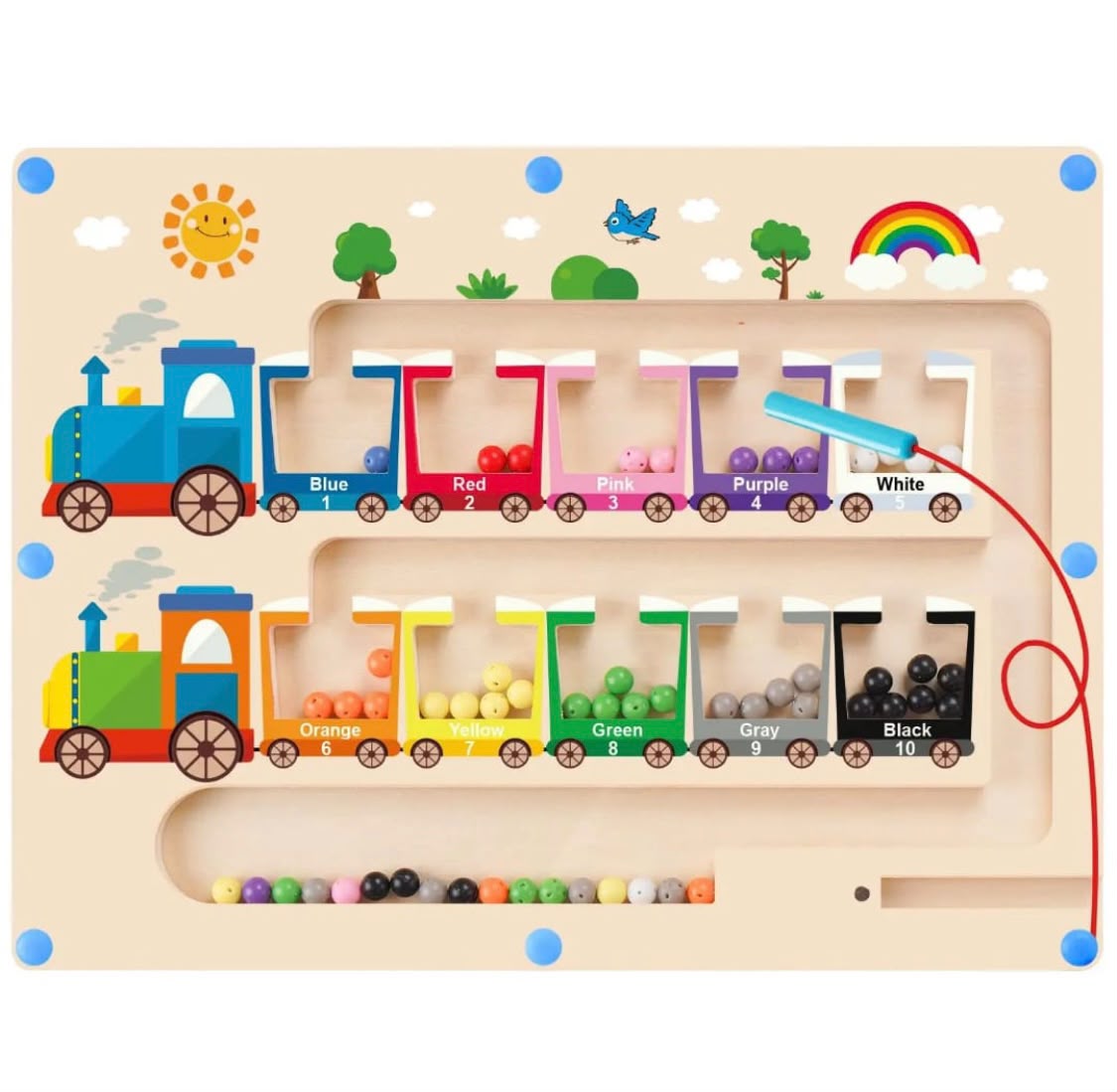 Montessori Wooden Magnetic Train Maze Toy – Color Matching & Counting Puzzle for Toddlers
