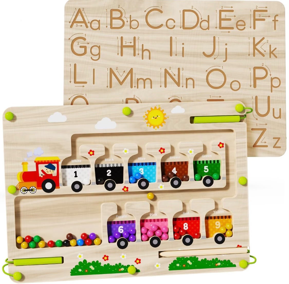 Montessori Wooden Magnetic Train Maze Toy – Color Matching & Counting Puzzle for Toddlers