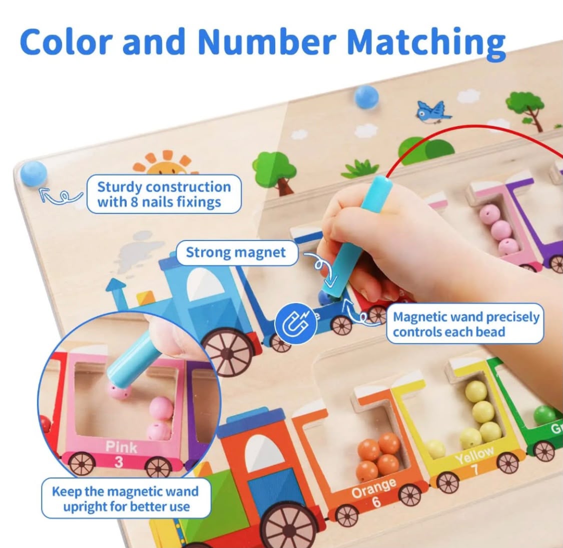 Montessori Wooden Magnetic Train Maze Toy – Color Matching & Counting Puzzle for Toddlers