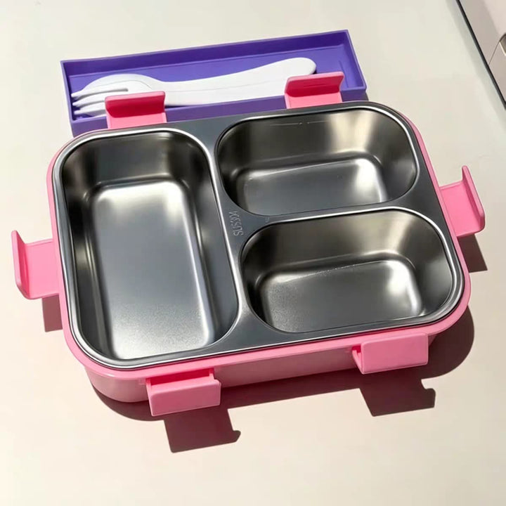 Leak-Proof 3-Compartment Steel Lunch Box | 700ml Kids Lunch Box