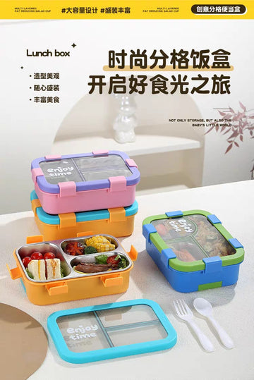 Leak-Proof 3-Compartment Steel Lunch Box | 700ml Kids Lunch Box