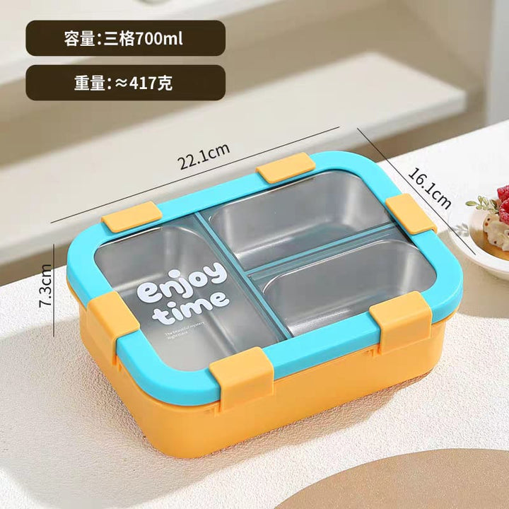 Leak-Proof 3-Compartment Steel Lunch Box | 700ml Kids Lunch Box