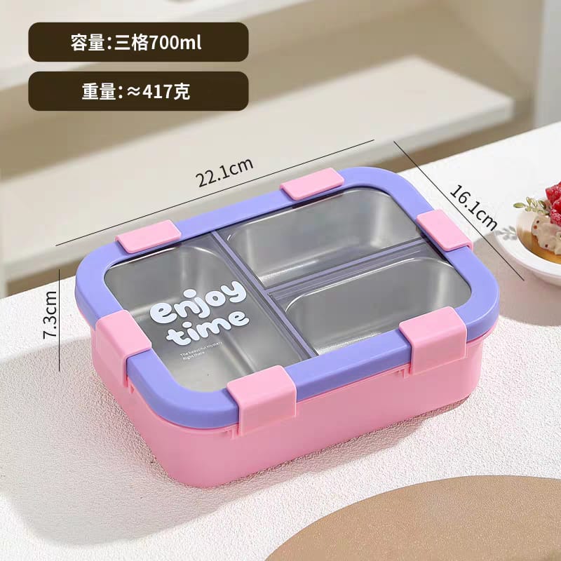 Leak-Proof 3-Compartment Steel Lunch Box | 700ml Kids Lunch Box