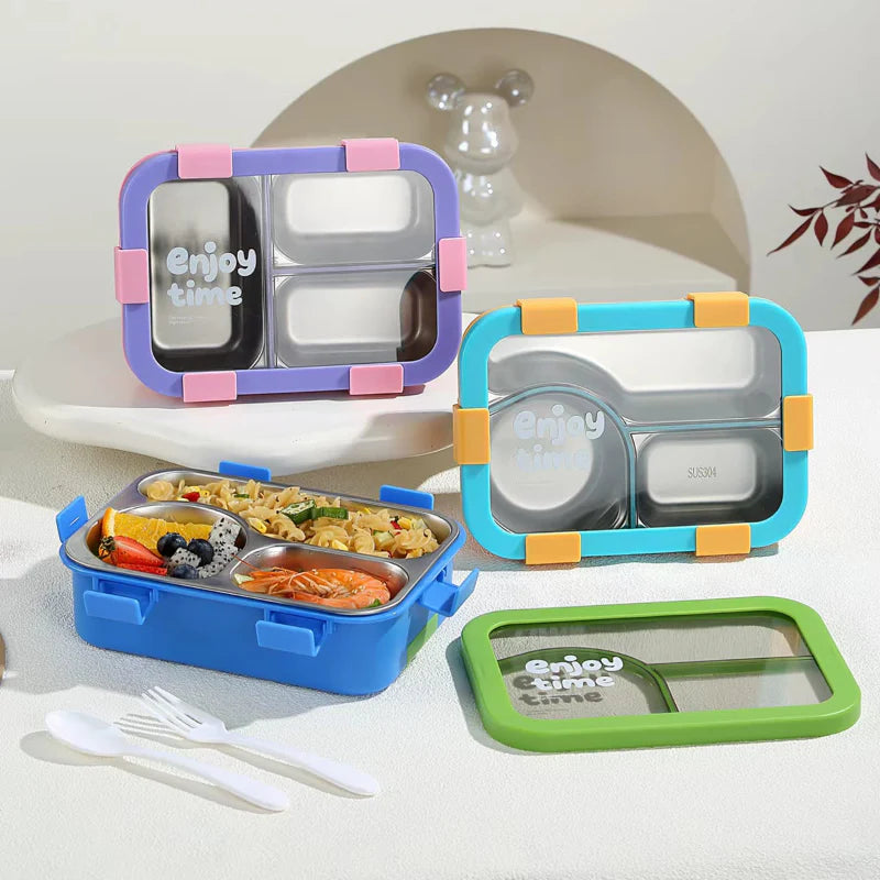 Leak-Proof 3-Compartment Steel Lunch Box | 700ml Kids Lunch Box