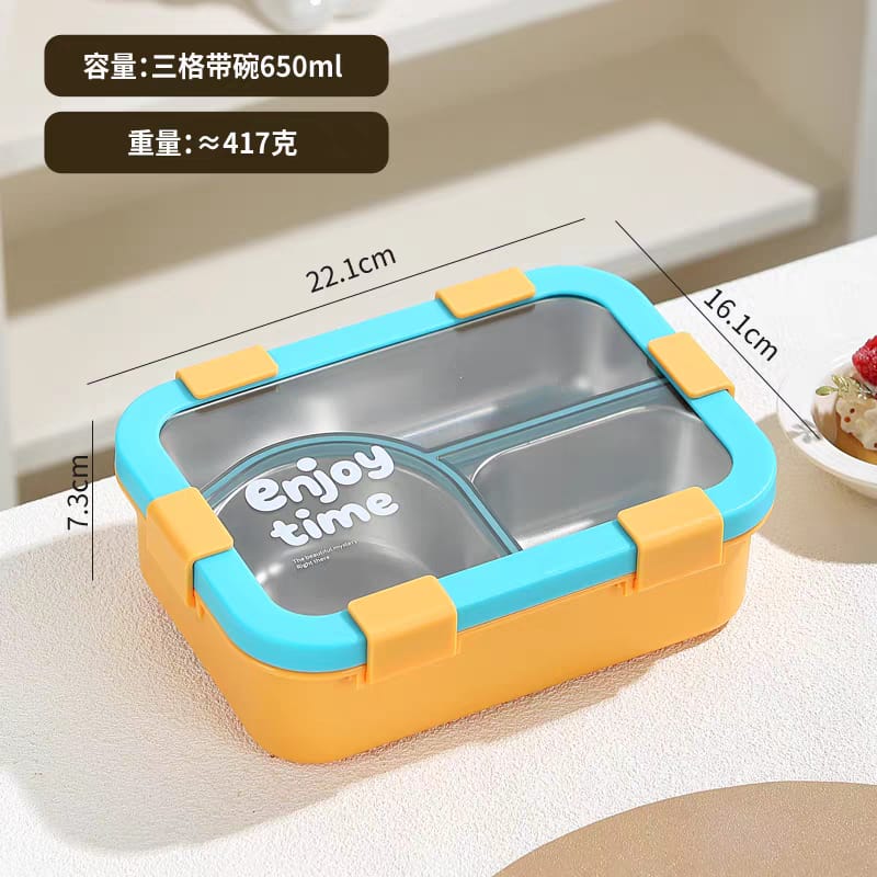 Leak-Proof 3-Compartment Steel Lunch Box | 700ml Kids Lunch Box
