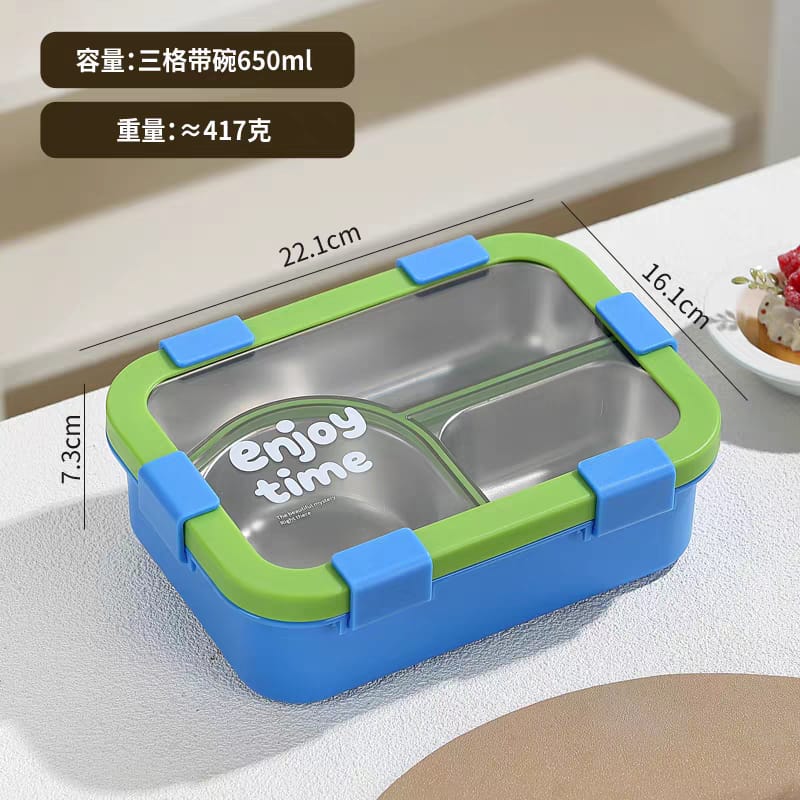 Leak-Proof 3-Compartment Steel Lunch Box | 700ml Kids Lunch Box