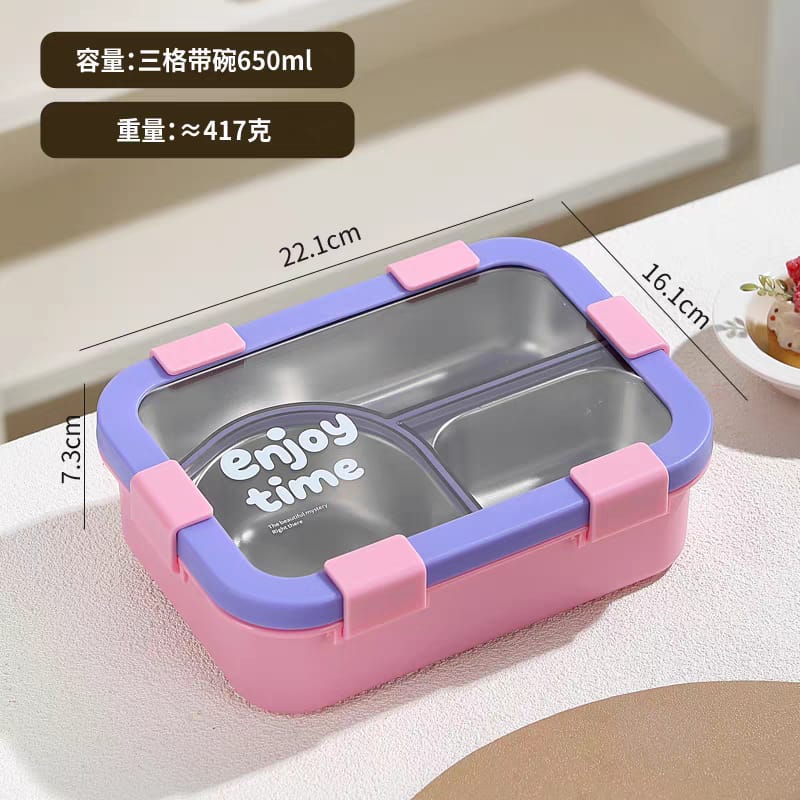 Leak-Proof 3-Compartment Steel Lunch Box | 700ml Kids Lunch Box