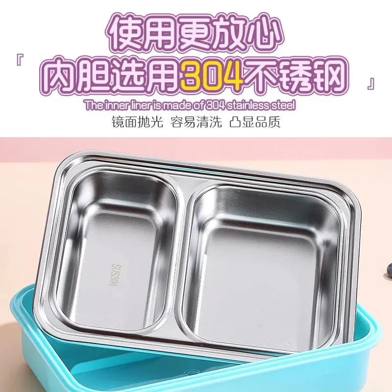 2-Compartment Leak-Proof 304 Stainless Steel Lunch Box | Bento Meal Box for Kids & Adults