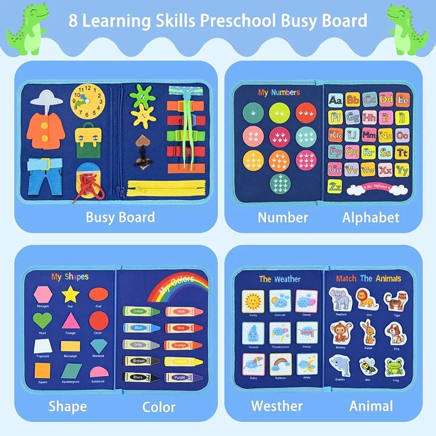 Toddler Busy Book – 8-Page Montessori Sensory Activity Book | 15 Life Skills Learning Toy