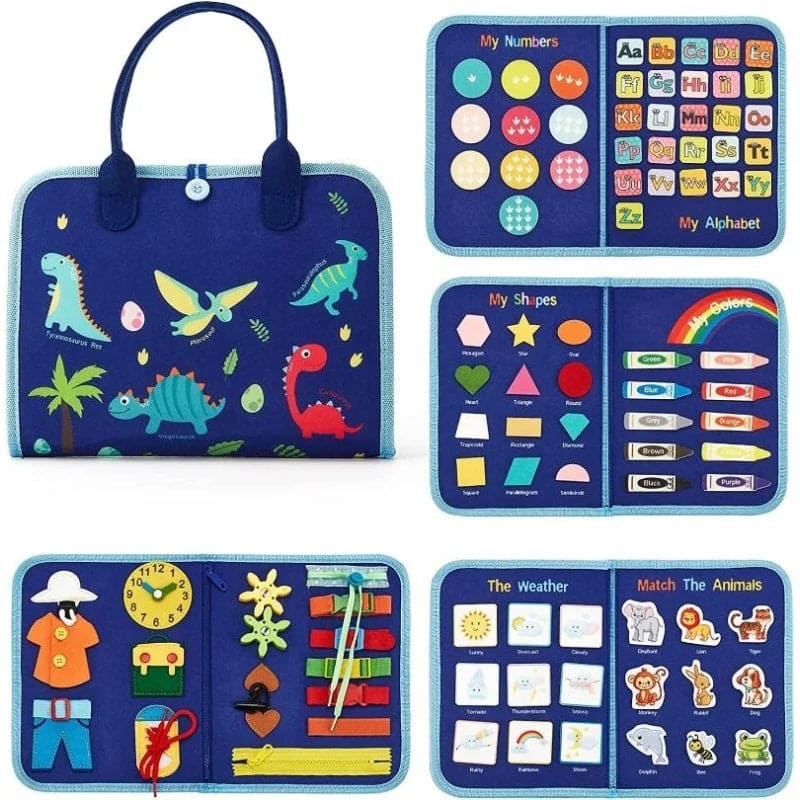 Toddler Busy Book – 8-Page Montessori Sensory Activity Book | 15 Life Skills Learning Toy