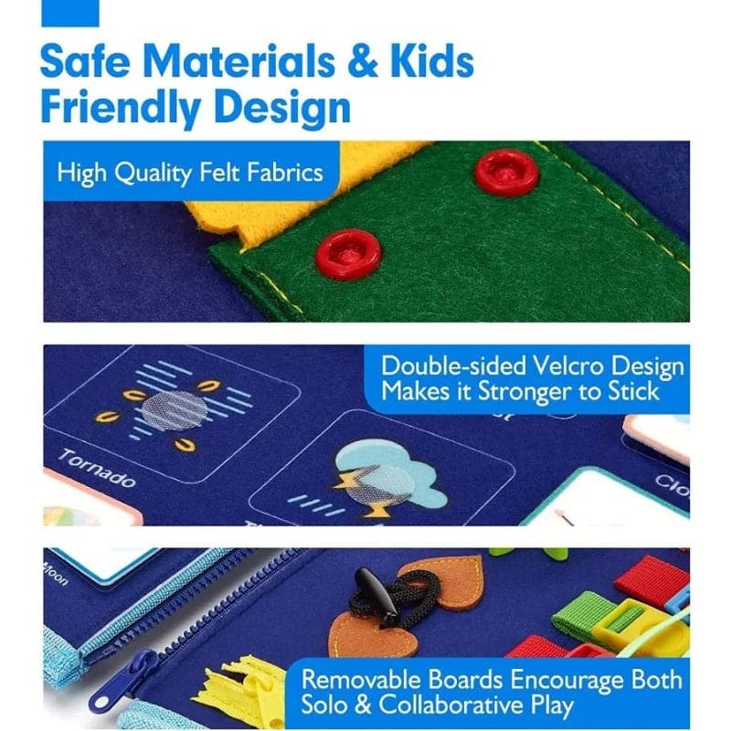 Toddler Busy Book – 8-Page Montessori Sensory Activity Book | 15 Life Skills Learning Toy
