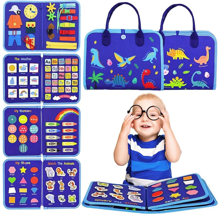 Toddler Busy Book – 8-Page Montessori Sensory Activity Book | 15 Life Skills Learning Toy